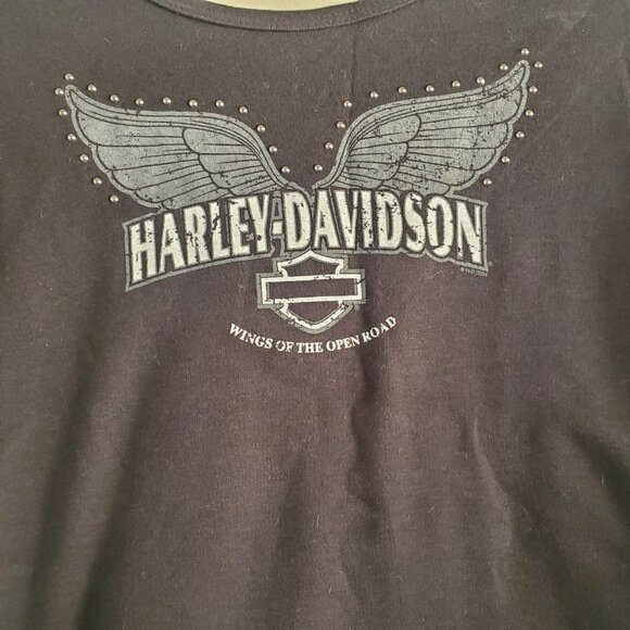 Harley Davidson Women's Baby Tee Small Black Long Sleeve Biker Grunge Alt - Picture 2 of 8